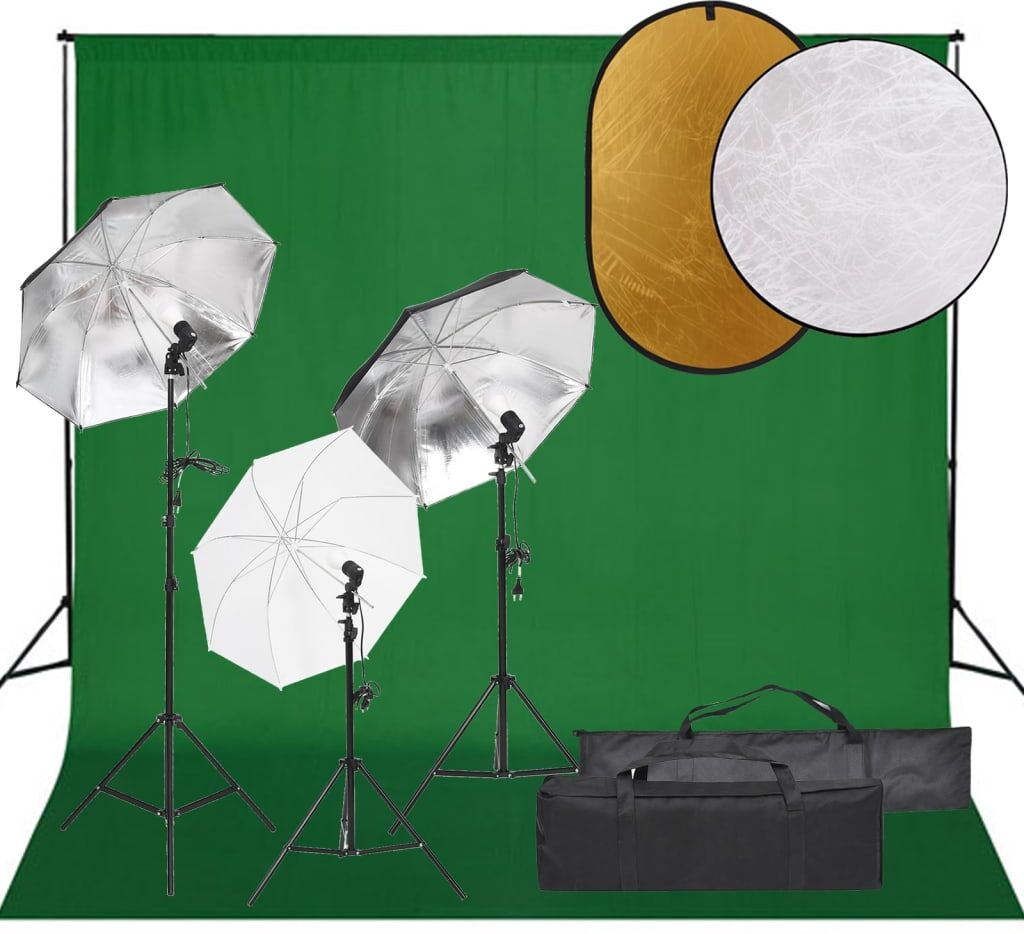 vidaXL Kit de estudio fotográfico con set de luces, fondo y reflector