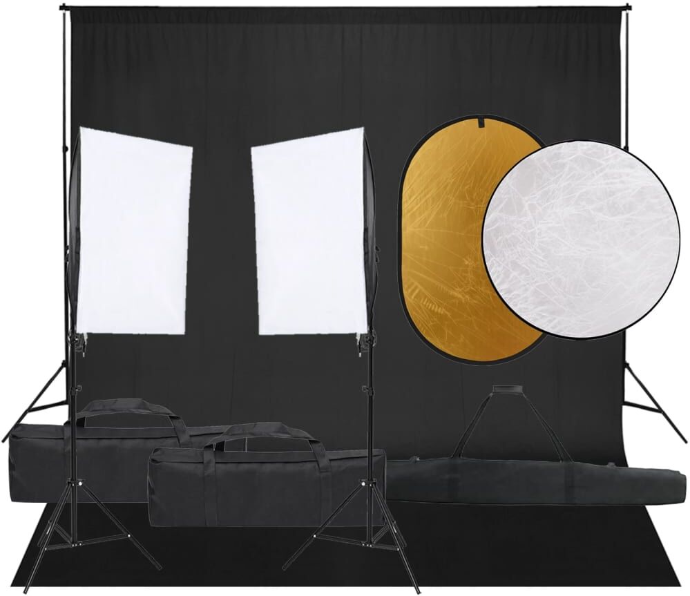 vidaXL Kit de estudio fotográfico con set de luces, fondo y reflector