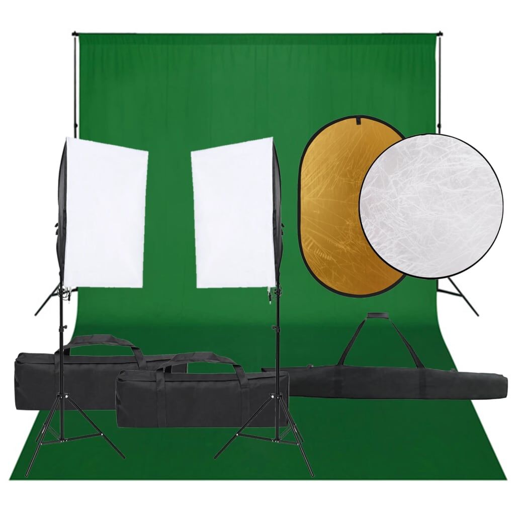 vidaXL Kit de estudio fotográfico con set de luces, fondo y reflector