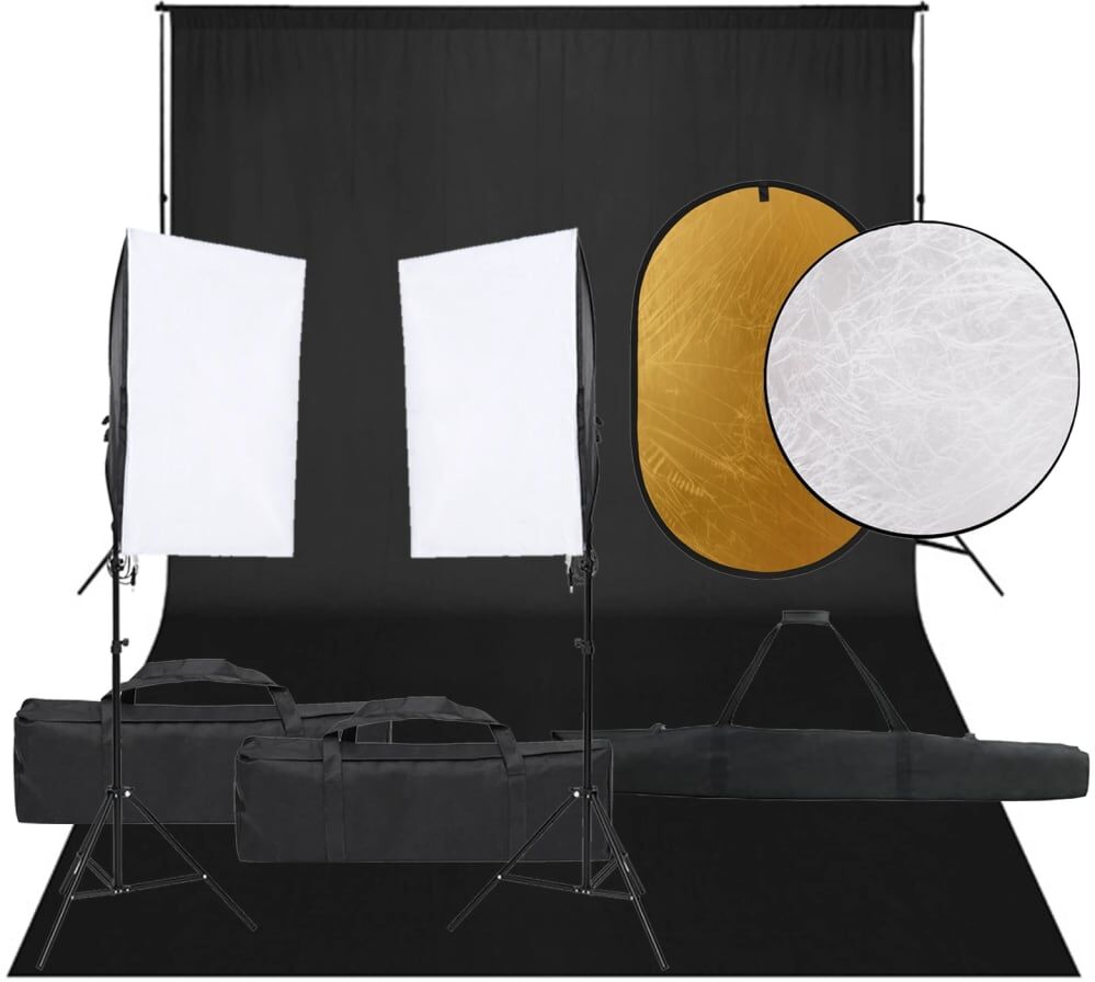 vidaXL Kit de estudio fotográfico con set de luces, fondo y reflector