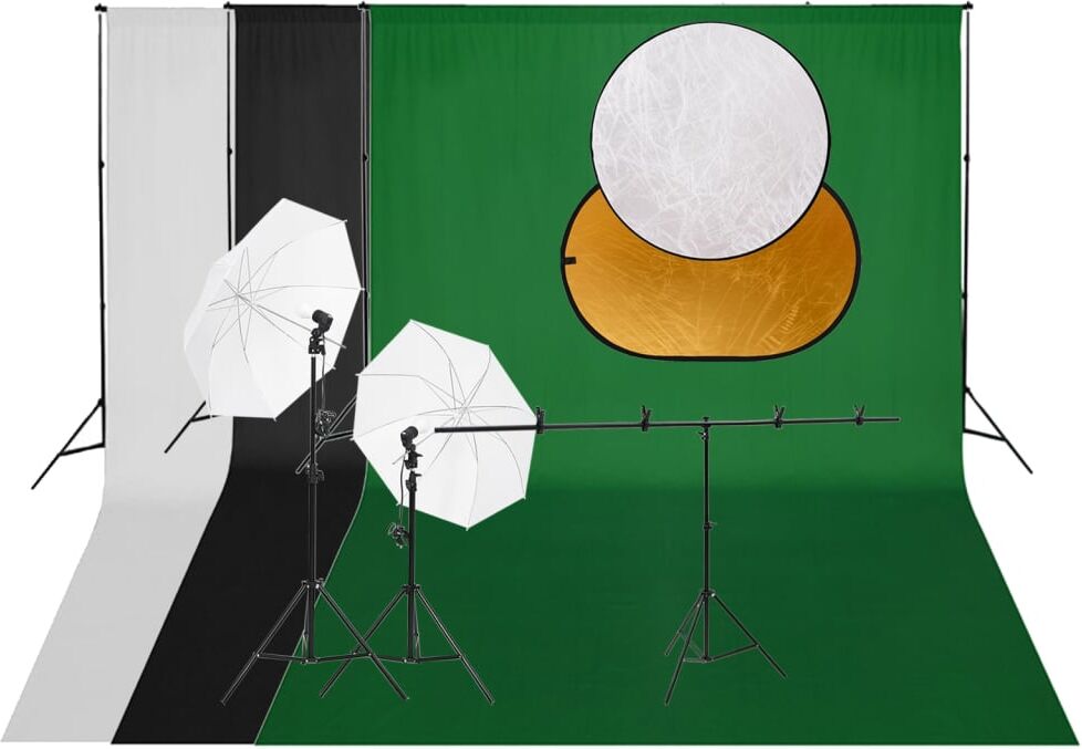 vidaXL Kit de estudio fotográfico con set de luces, fondo y reflector