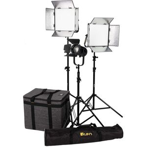 Ikan Bi-Color LED 3-Light Kit w/2x LB10 14x14&quot; Panels, SFB150 Fresnel,Gold Mount