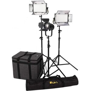 Ikan Bi-Color LED 3-Light Kit w/2x LB5 8x14&quot; Panels &amp; SFB150 Fresnel, Gold Mount