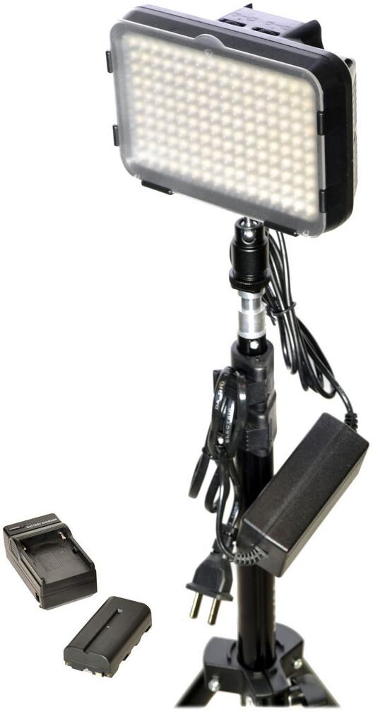 Bescor XT160 Bi-Color LED On-Camera 1-Light with 6.6' Stand &amp; NP-F-Type Battery