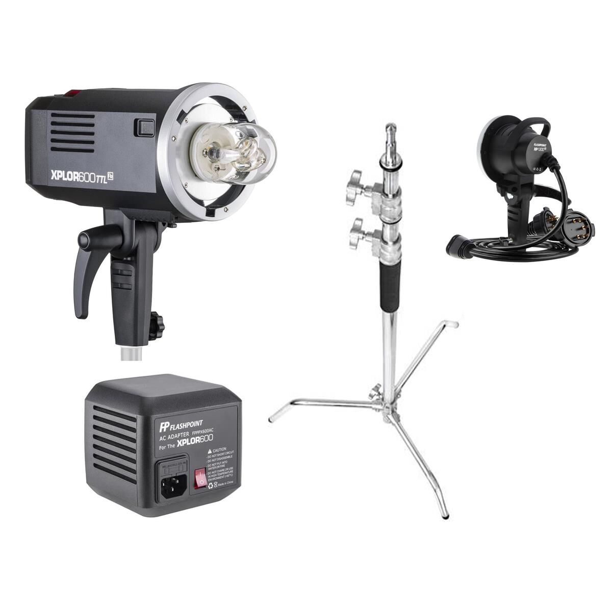 Flashpoint XPLOR 600 TTL Monolight Kit w/ XP-1200 Ext Head, AC Adapter, C-Stand