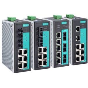 Moxa Entry-level managed Ethernet switch with 5 10/100BaseT(X) ports, and 3 100BaseFX single-mode ports with SC connectors, 0 to 60°C operating temperature