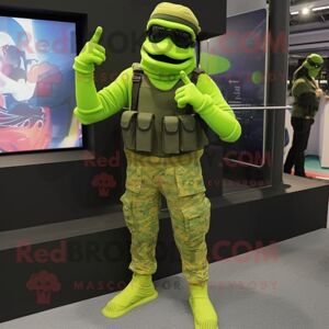 REDBROKOLY Lime Green Marine Recon mascot costume character dressed with a Leggings and Bracelets