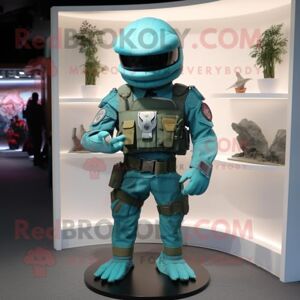 REDBROKOLY Turquoise Marine Recon mascot costume character dressed with a Sweater and Belts