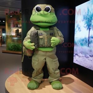 REDBROKOLY Green Marine Recon mascot costume character dressed with a Cargo Pants and Clutch bags