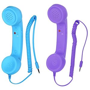 sourcing map 2 Pack 3.5mm Retro Telephone Handset Telephone Receiver MIC Microphone Speaker Anti Receivers for Microphone Speaker Purple, Blue