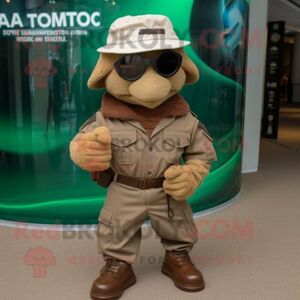 REDBROKOLY Brown Marine Recon mascot costume character dressed with a Polo Shirt and Hats
