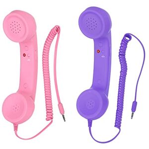 sourcing map 2 Pack 3.5mm Retro Telephone Handset Telephone Receiver MIC Microphone Speaker Anti Receivers for Microphone Speaker Pink,Purple