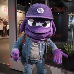 REDBROKOLY Purple Marine Recon mascot costume character dressed with a Boyfriend Jeans and Beanies