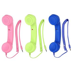 sourcing map 3 Pack 3.5mm Retro Telephone Handset Telephone Receiver MIC Microphone Speaker Anti Receivers for Microphone Speaker Pink, Blue,Green