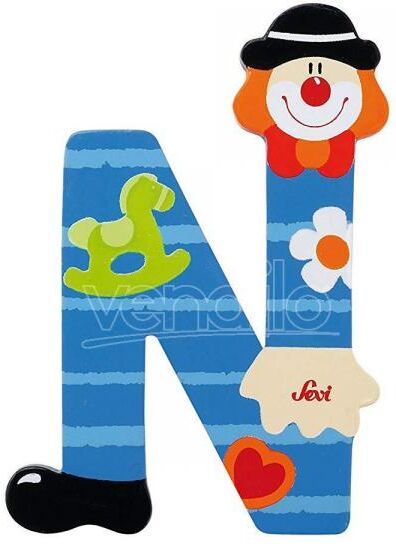 TRUDI Sevi 81750 - Letteraa N In Legno A Forma Di Clown Blu 9,5 Cm Decorazione