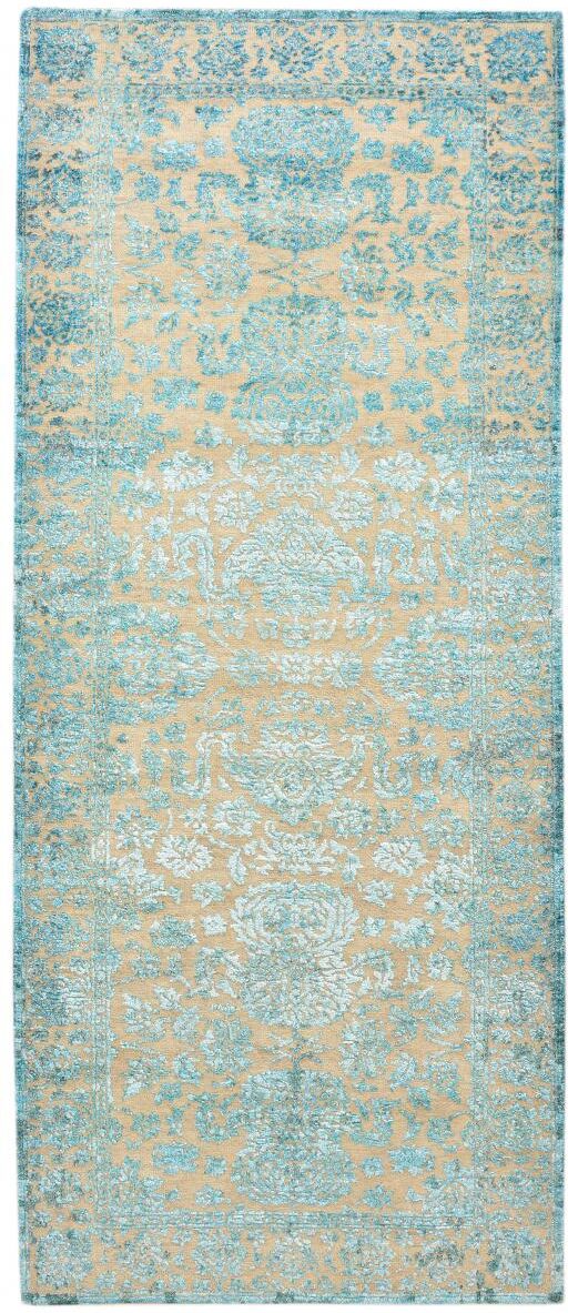 Nain Trading Oriental Rug Sadraa 206x87 Runner Grey/Blue (Wool/Bamboo Silk, Indien, Hand-Knotted)