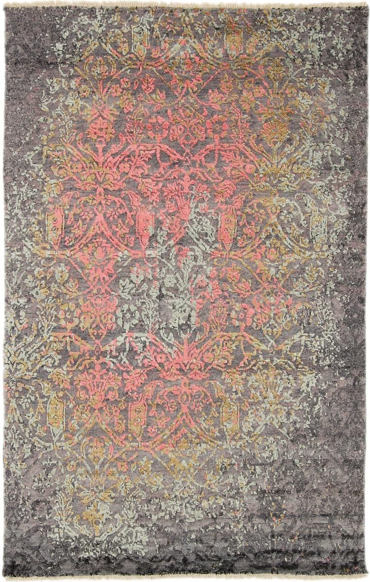 Nain Trading Oriental Rug Sadraa 185x118 Dark Grey/Beige (Wool/Bamboo Silk, Indien, Hand-Knotted)