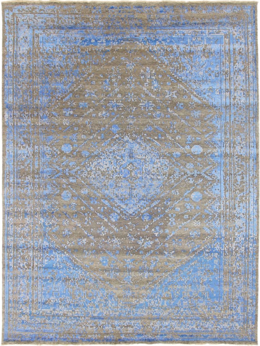 Nain Trading Tapete Atado à Mão Sadraa 362x274 Grey/Blue (Lã / Seda De Bambu, Índia)