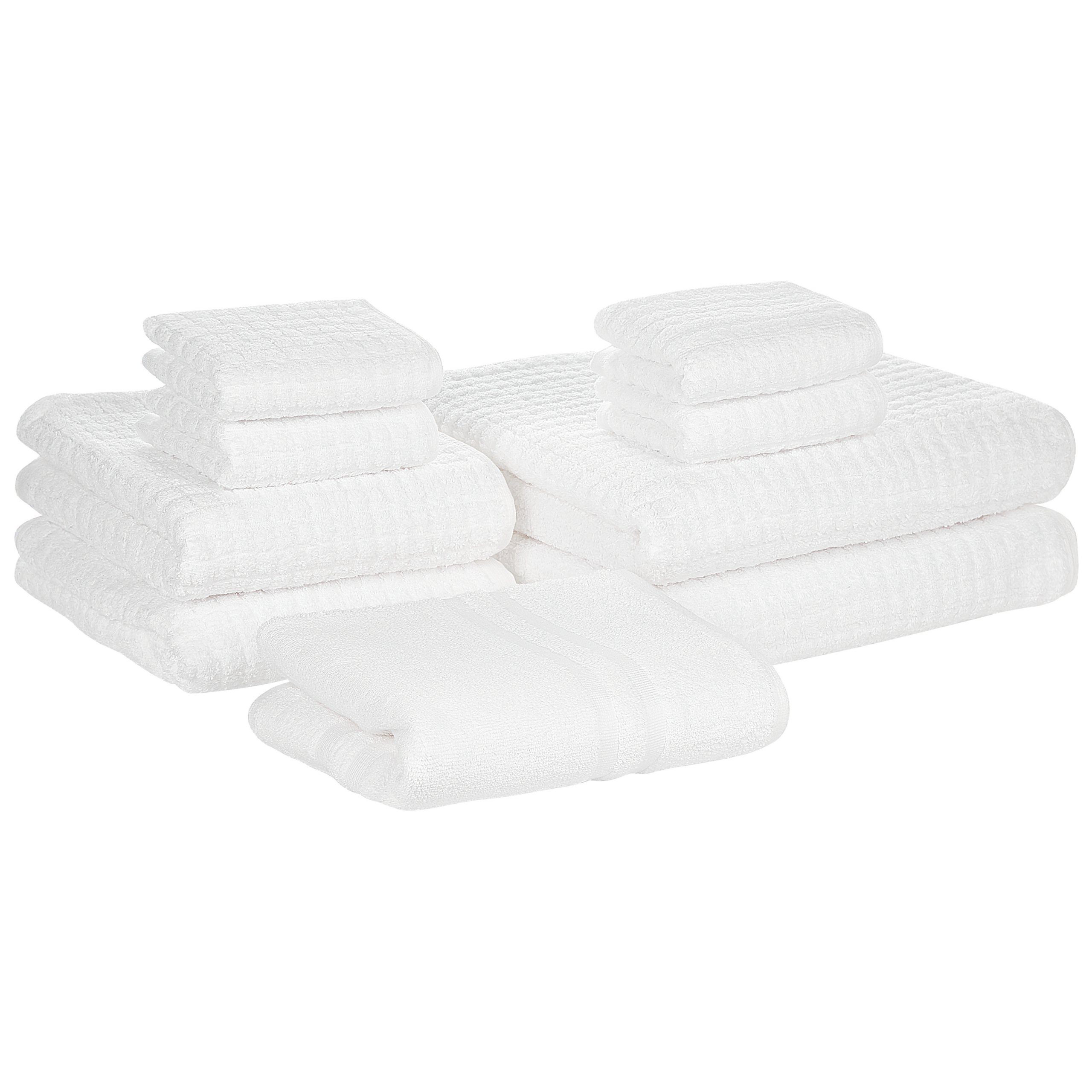 Beliani Conjunto 9 de toalhas de banho e tapete em algodão branco de baixa torção para hóspedes