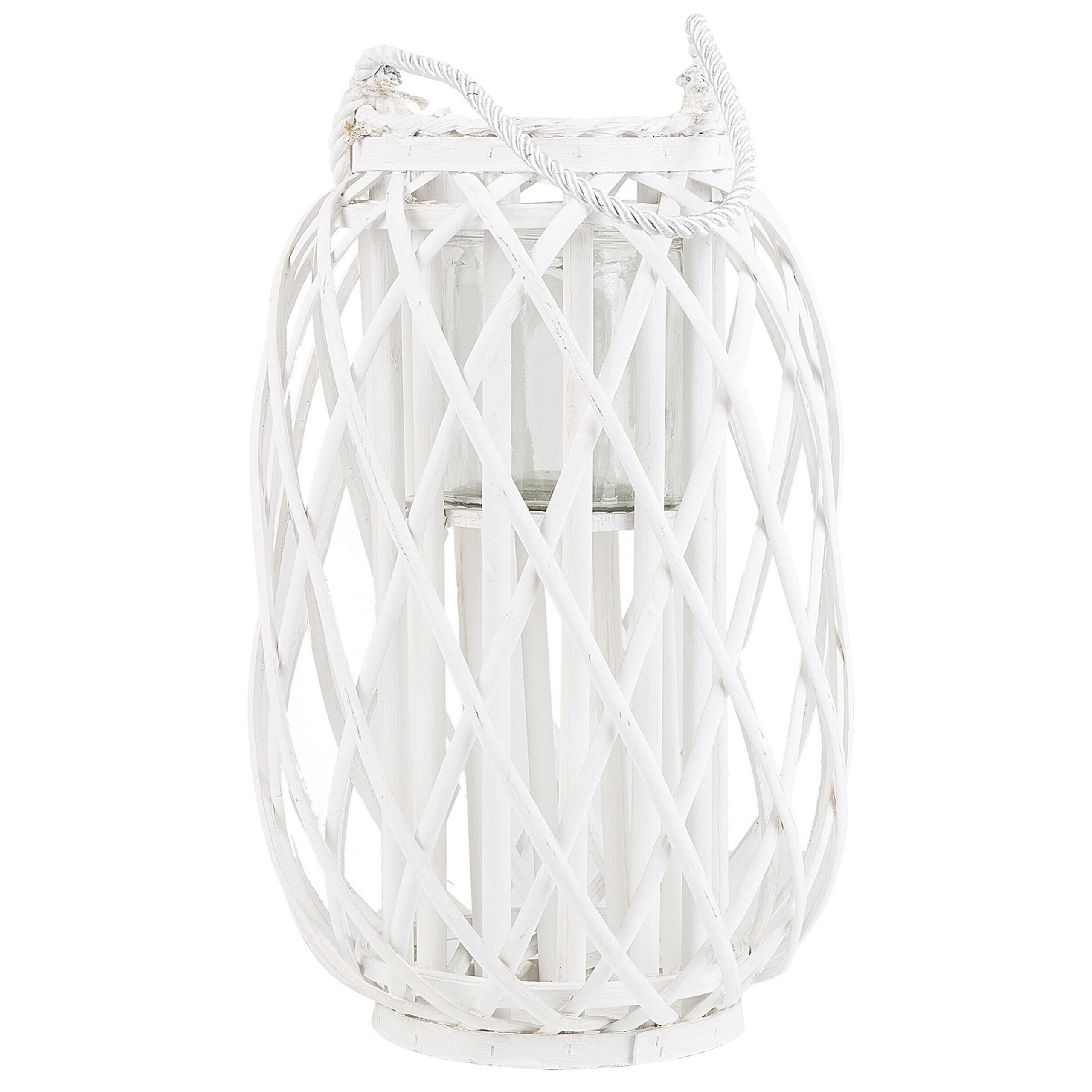 Beliani Lanterna branca em madeira de salgueiro e vidro 40 cm para interior e exterior estilo escandinavo