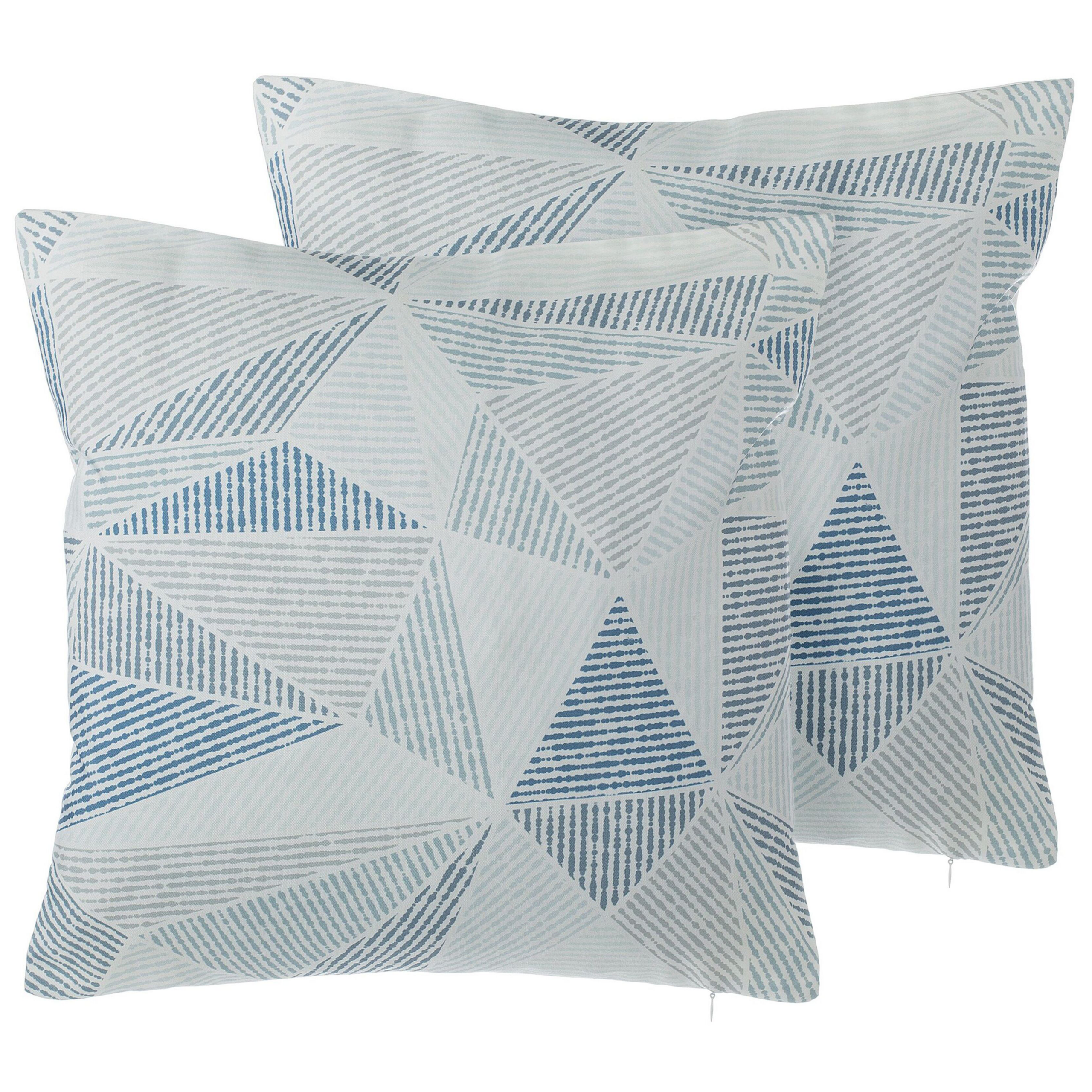 Beliani Conjunto de 2 almofadas decorativas azul e cinzento poliéster 45 x 45 cm padrão geométrico de triângulos