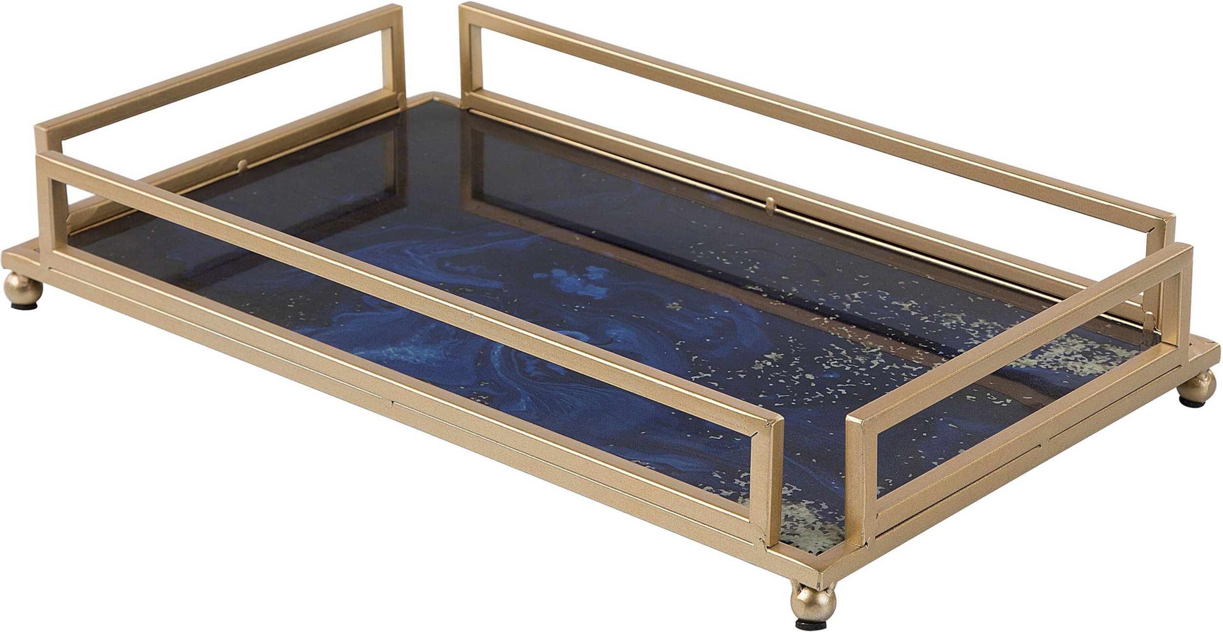 Beliani Bandeja decorativa dourada e azul estrutura metálica e MDF 40 x 24 cm efeito de mármore azul design glamour