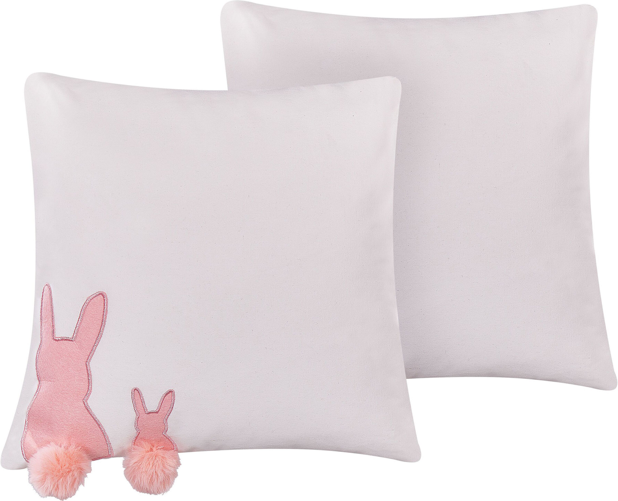 Beliani Conjunto de 2 almofadas decorativas de algodão branco e rosa padrão de coelho 45 x 45 cm sala de estar quarto