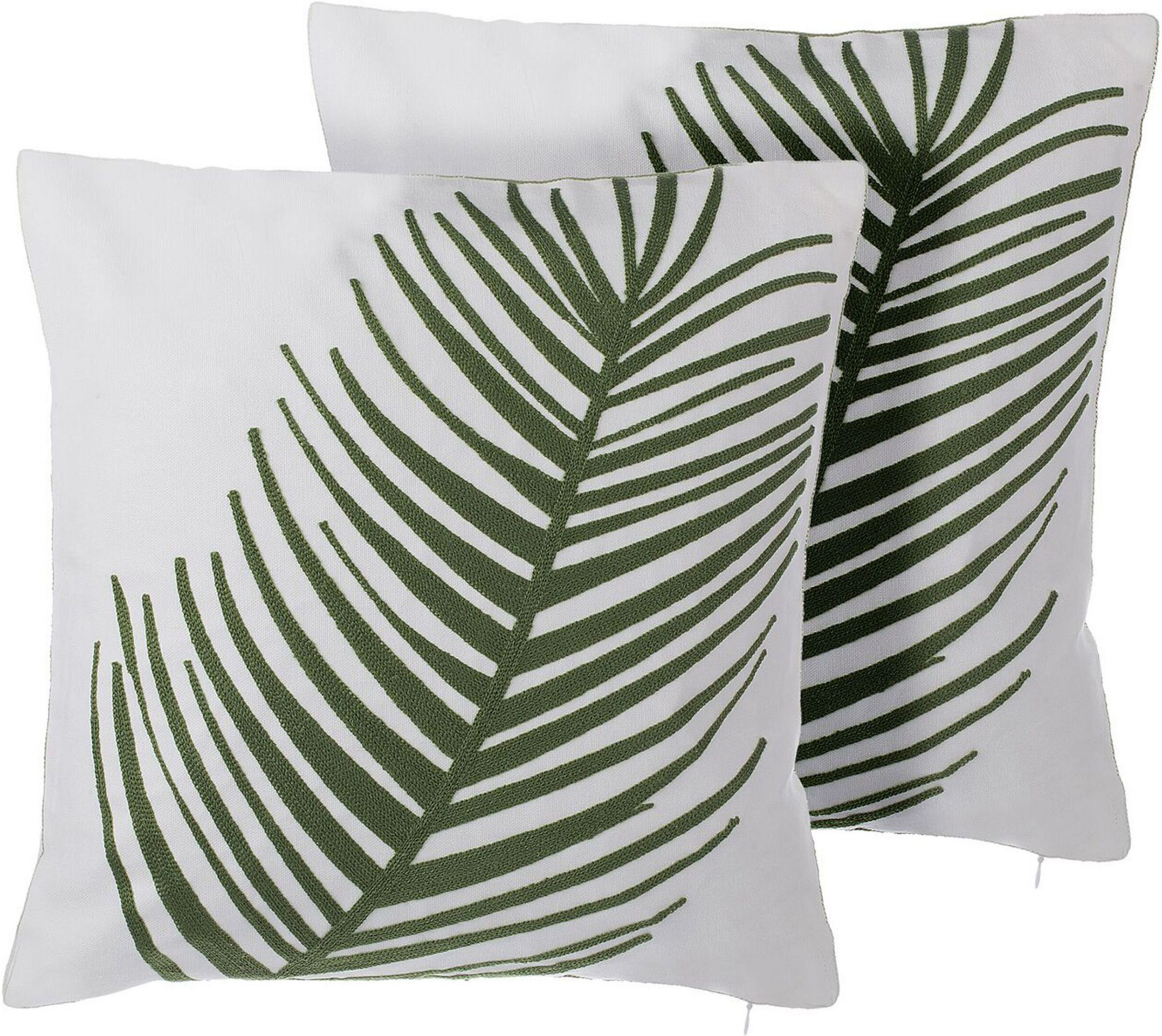 Beliani Conjunto de 2 almofadas decorativas em algodão branco 45 x 45 cm com impressão de folha de palmeira verde ambientes Boho clássicos e modernos