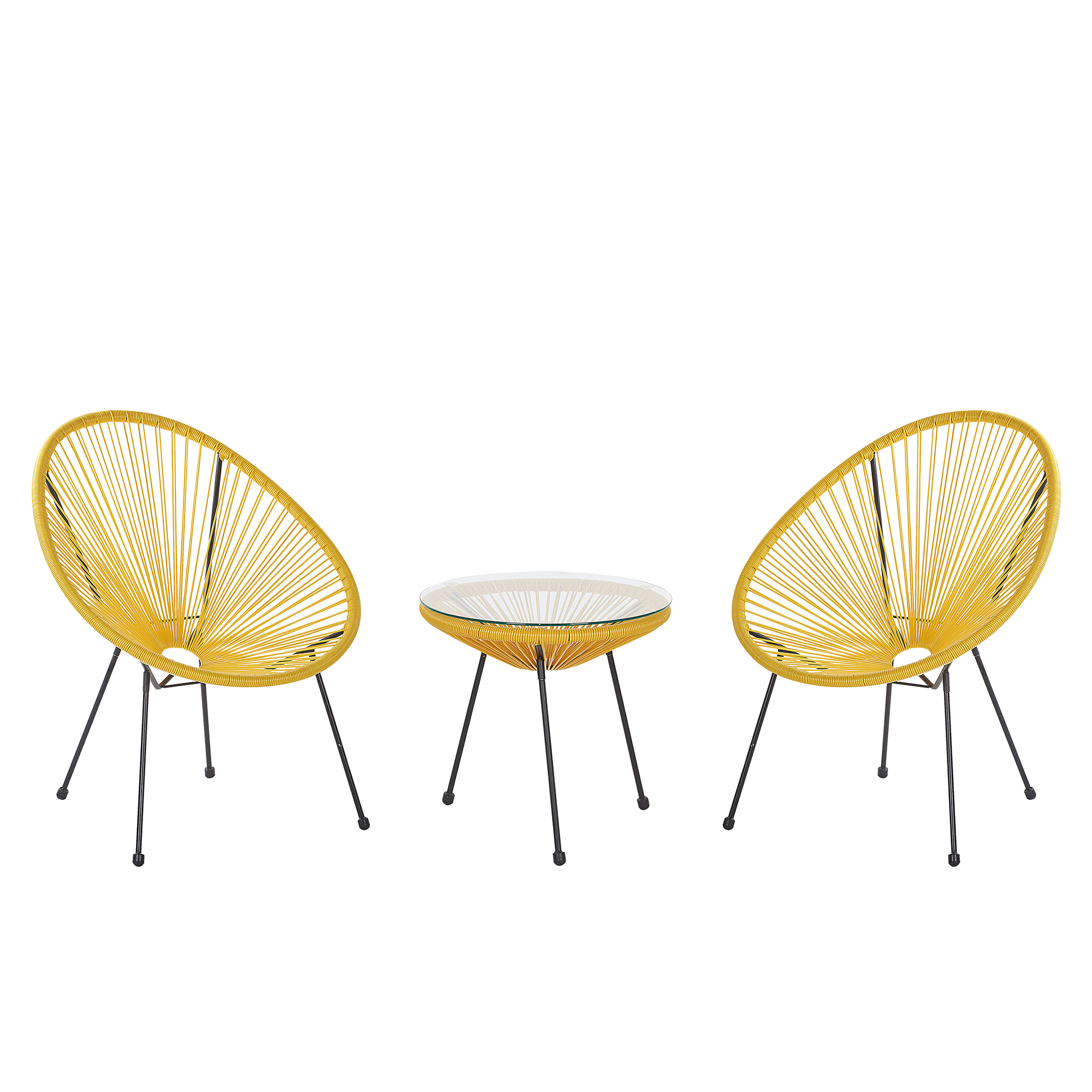 Beliani Conjunto de duas cadeiras e mesa em rattan sintético amarelo pés metálicos design resistente estilo moderno
