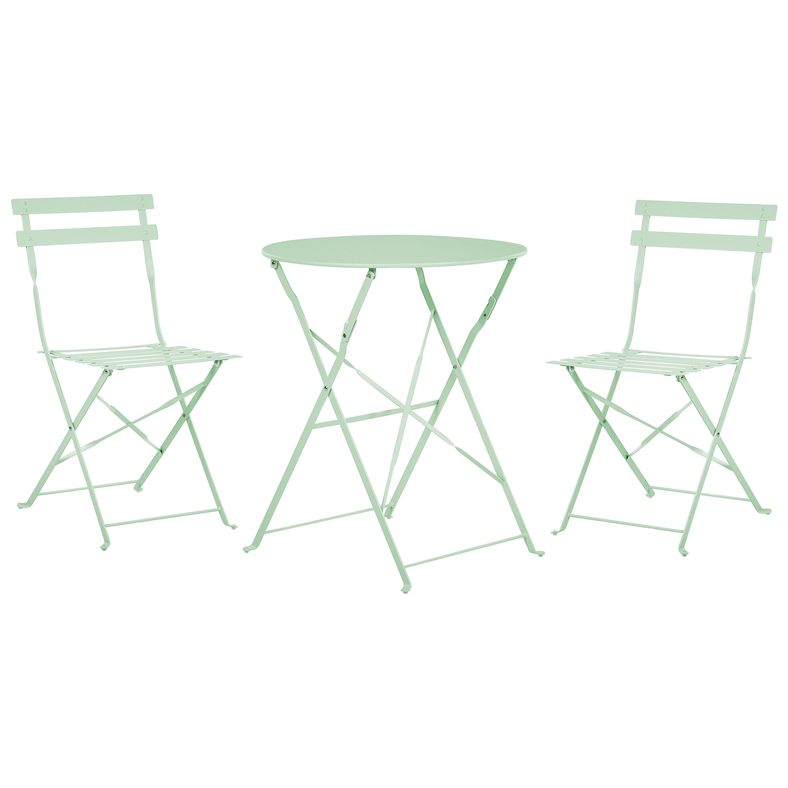 Beliani Conjunto de jardim em aço pintdo em verde com 2 cadeiras e mesa dobráveis design minimalista simples