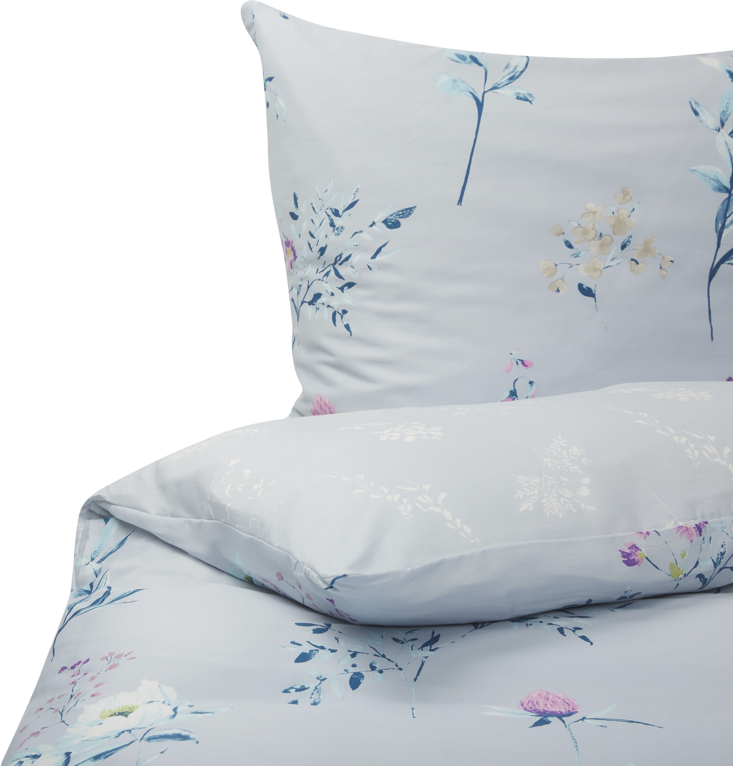 Beliani Conjunto de capas de edredão em algodão azul claro 200 x 220 cm padrão floral capa de edredão e fronhas design elegante