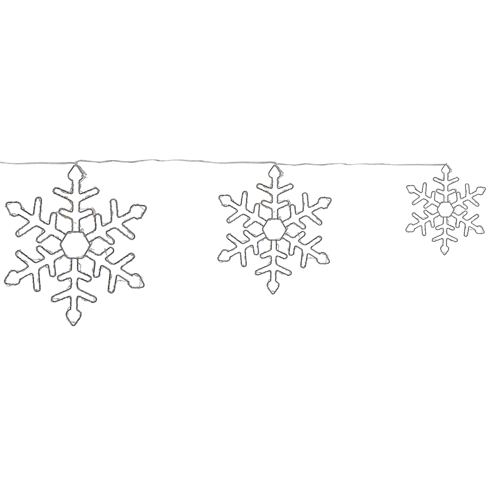 Beliani Decoração de Natal para exterior em metal prateado com LED conjunto de 3 flocos de neve para suspender