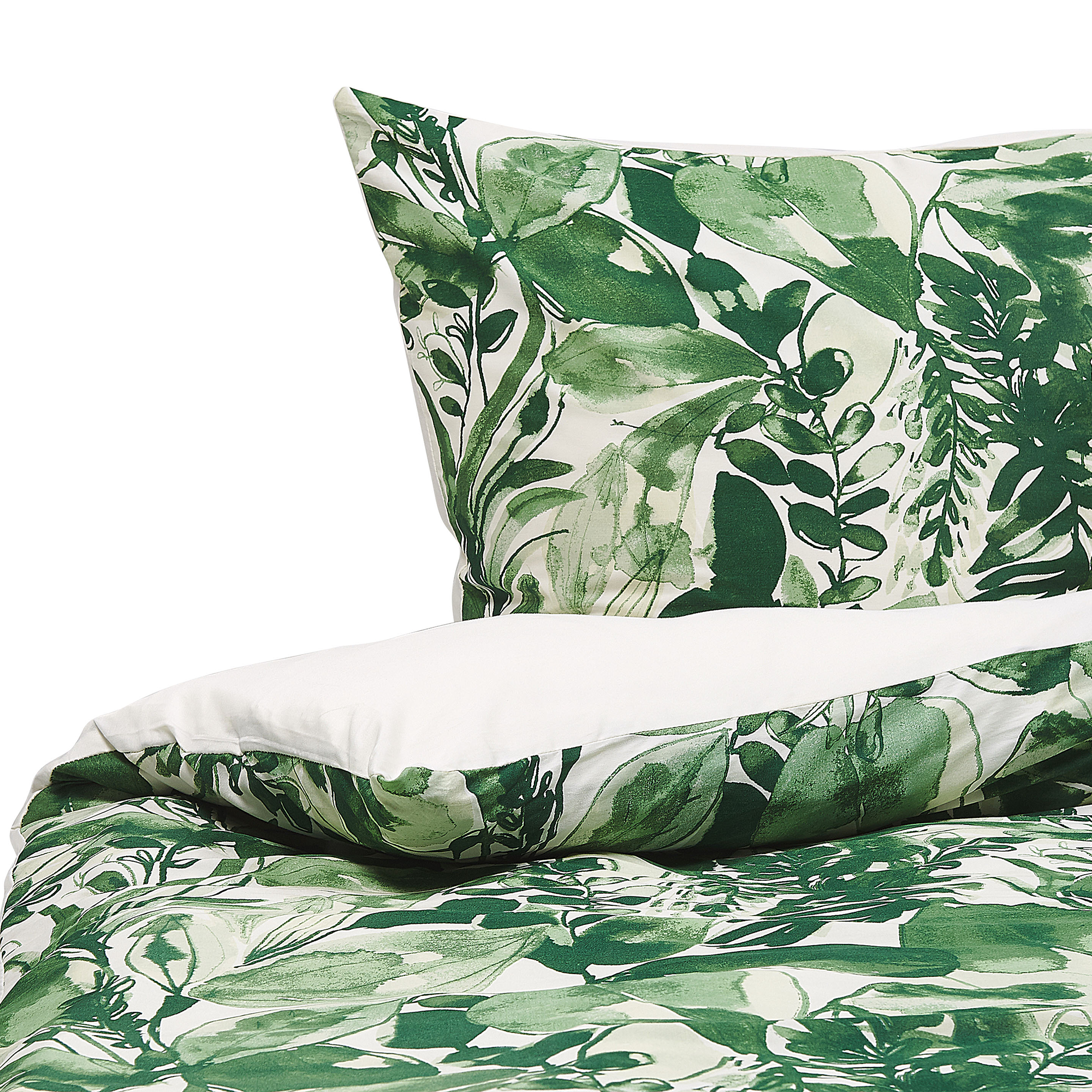 Beliani Conjunto de capa de edredão e fronha verde e branco algodão 135 x 200 cm quarto moderno impressão de folhas