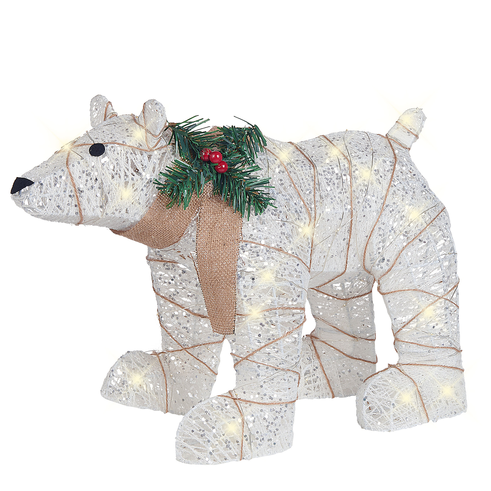 Beliani Decoração de exterior em estrutura metálica em forma de urso branco efeito algodão e luz LED decoração de natal