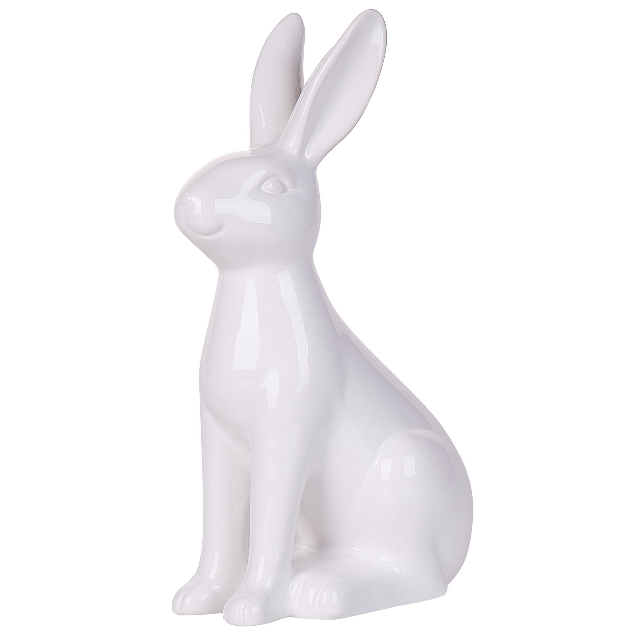 Beliani Forma de coelho de cerâmica branca 26 cm Decoração de Páscoa para sala de estar