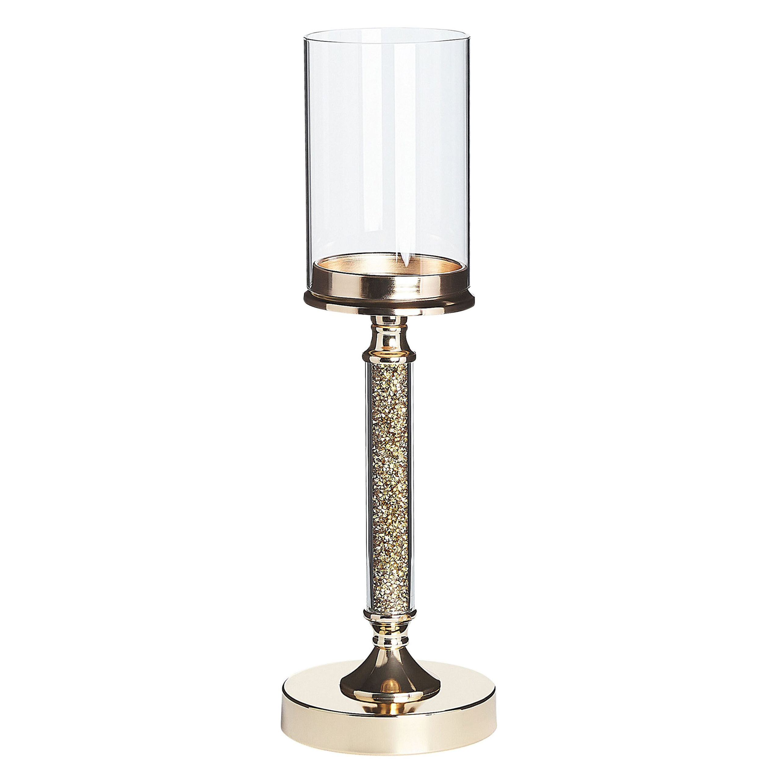 Beliani Suporte de vela de metal dourado abajur de cristal de 41 cm glamour peça decorativa central decoração