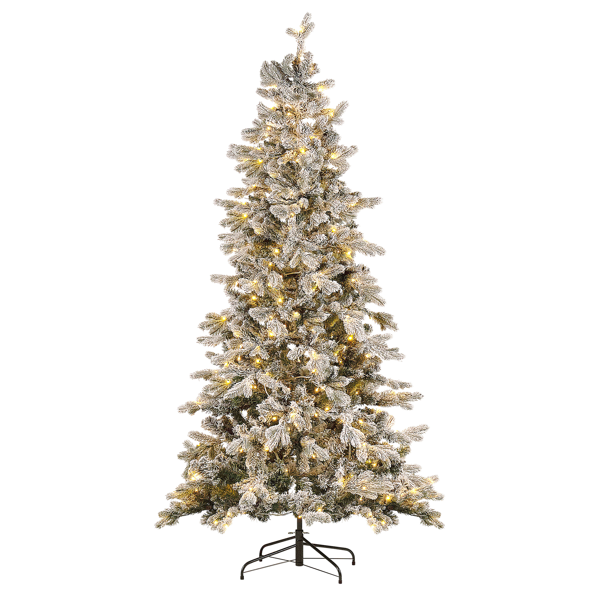 Beliani Árvore de Natal artificial branca 210 cm ramos articulados pré-iluminados com efeito de neve decoração sazonal