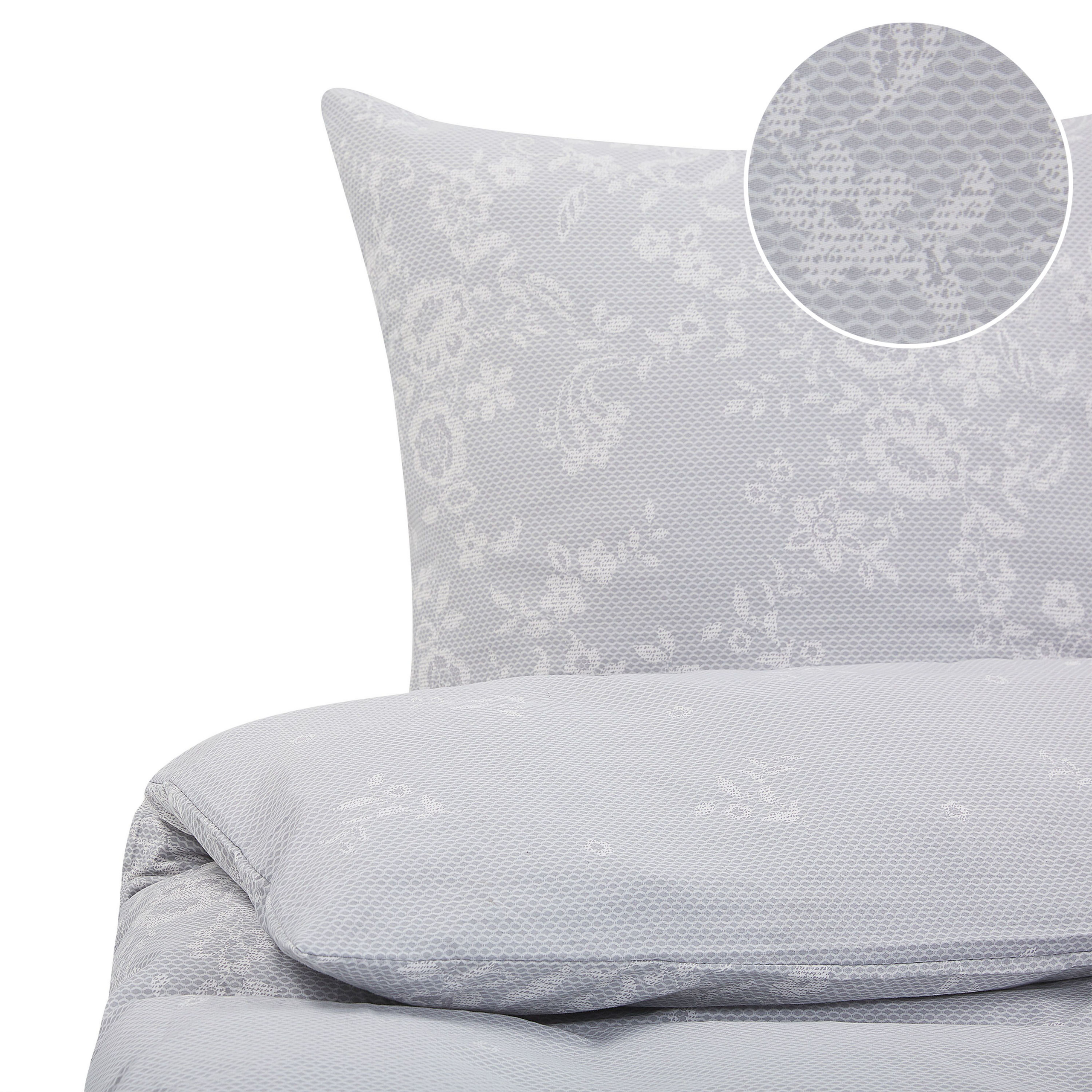 Beliani Conjunto de capas de edredão em algodão cinzento 135 x 200 cm padrão floral em branco capa de edredão e fronha design elegante