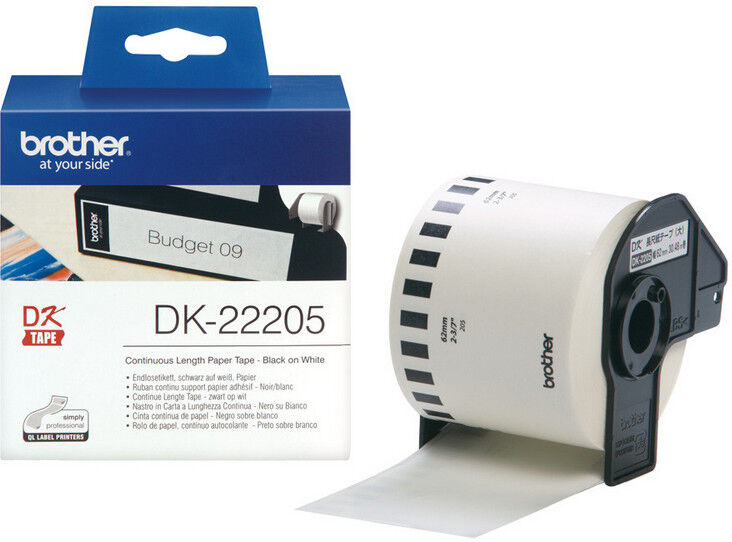 Brother dk22205 rolo de papel térmico branco