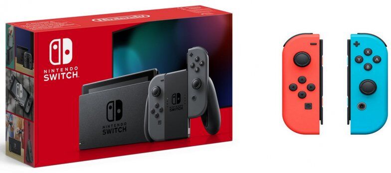 Nintendo switch cinzenta v2 + joy-con set esquerda/direita azul neón/vermelho neón