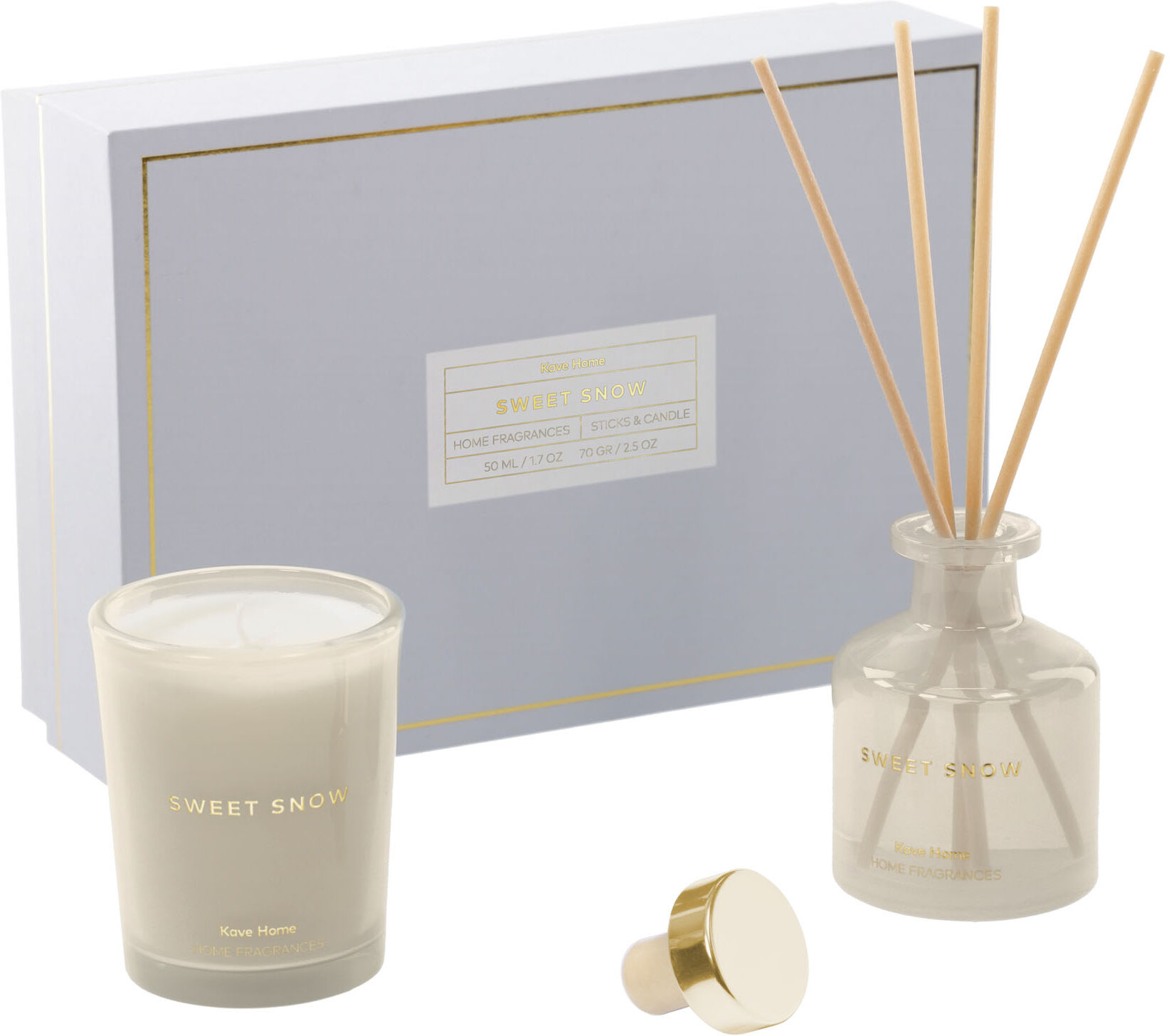 Kave Home Set Sweet Snow de ambientador em sticks 50 ml e vela aromática 70 gr