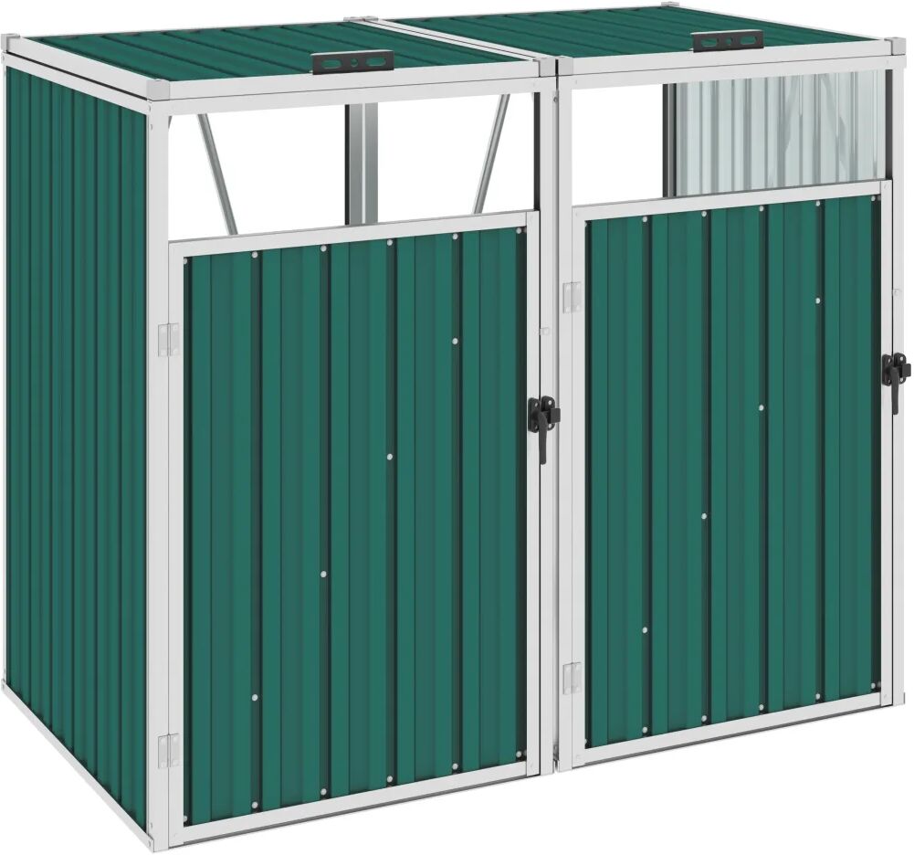 vidaXL Abrigo para caixote do lixo duplo 143x81x121 cm aço verde