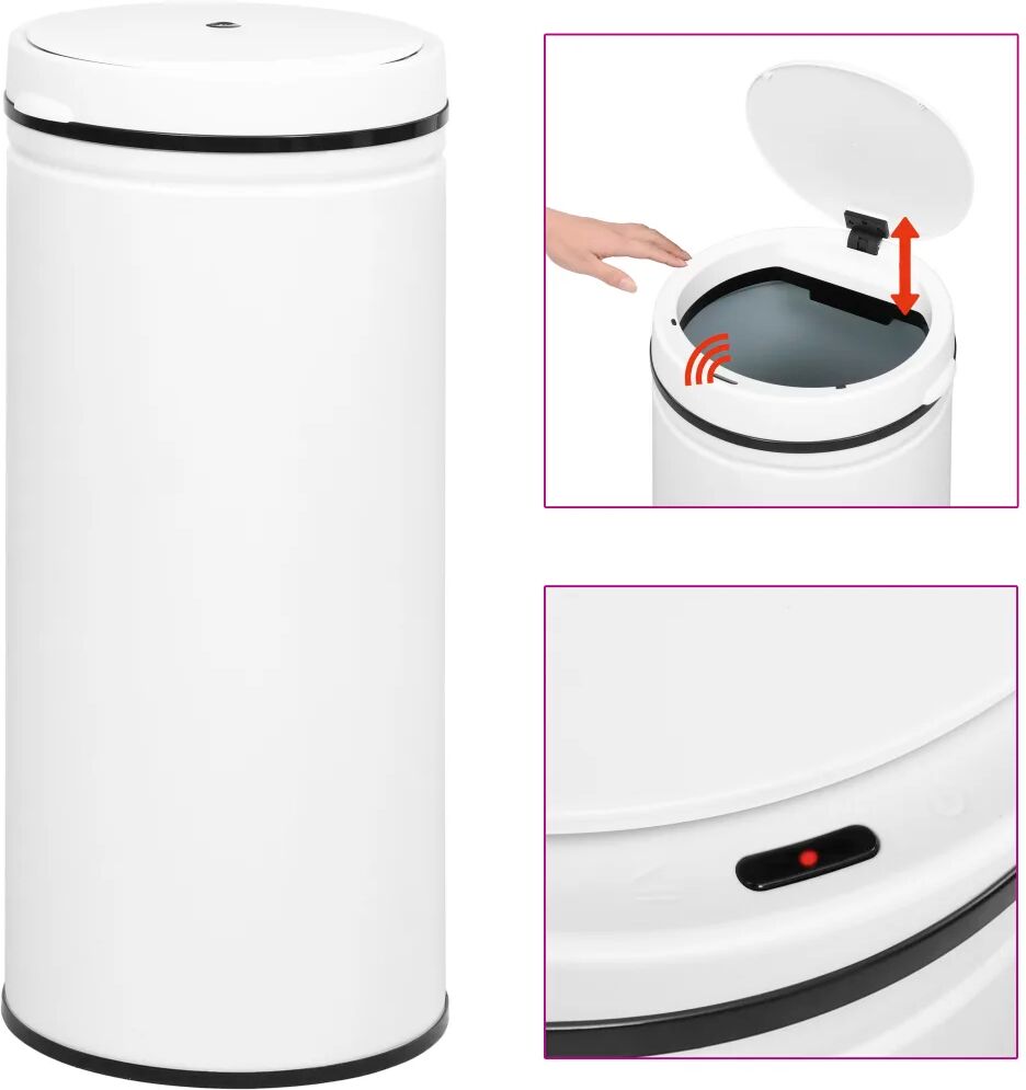 vidaXL Caixote do lixo com sensor automático 80 L aço carbono branco