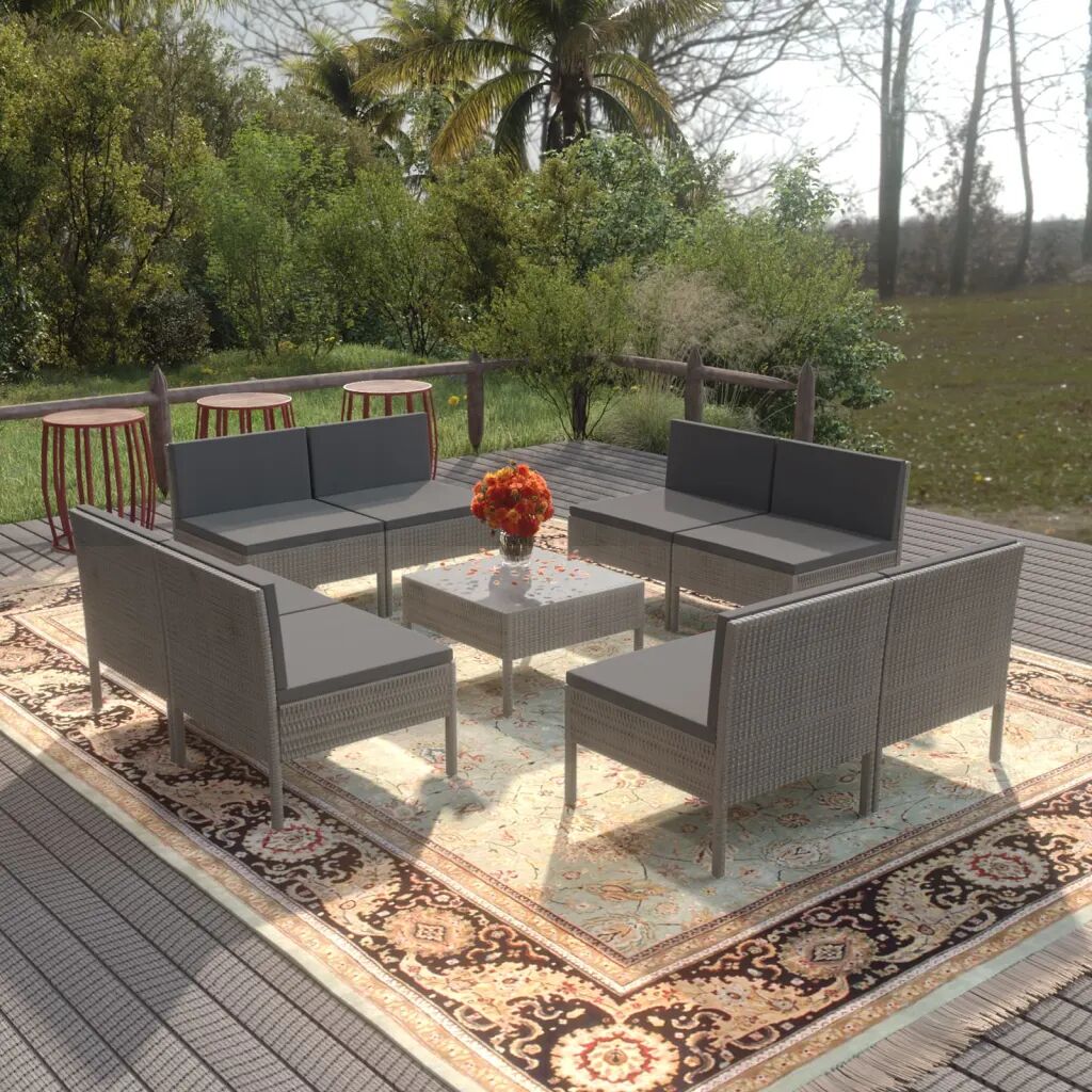 vidaXL 9 pcs conjunto lounge de jardim c/ almofadões vime PE cinzento