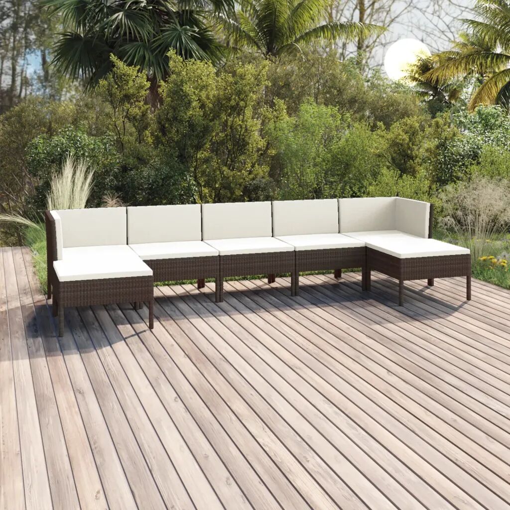 vidaXL 7 pcs conjunto lounge jardim c/ almofadões vime PE castanho