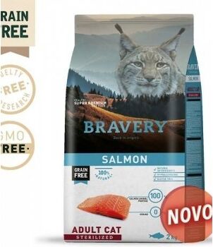 Bravery Ração para Cães e Gatos Sem Cereais (2Kg - Seca - Adulto - Castrados - Sabor: Salmão)