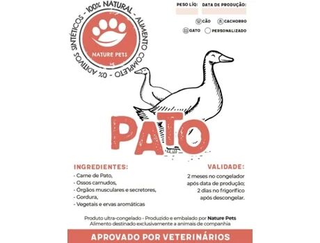 Nature Pets Comida BARF para Cães (500 g - Cachorro - Sabor: Pato)