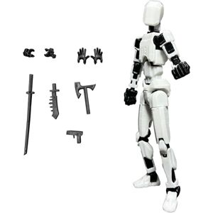 T13 Action Figur, Titan 13 Action Figur med 4 typer våben og 3 typer hænder, T13 3D Printet Multi-Jointed Action Figur White-Black