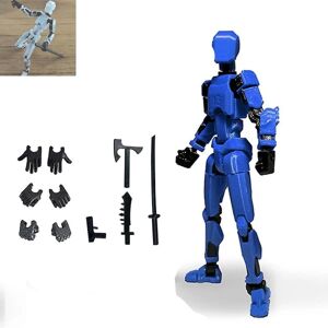 HKWWW T13 Action Figur, Titan 13 Action Figur med 4 typer våben og 3 typer hænder, 3D-printet multi-leddet bevægelig T13 Action Figur[HK] Blue black