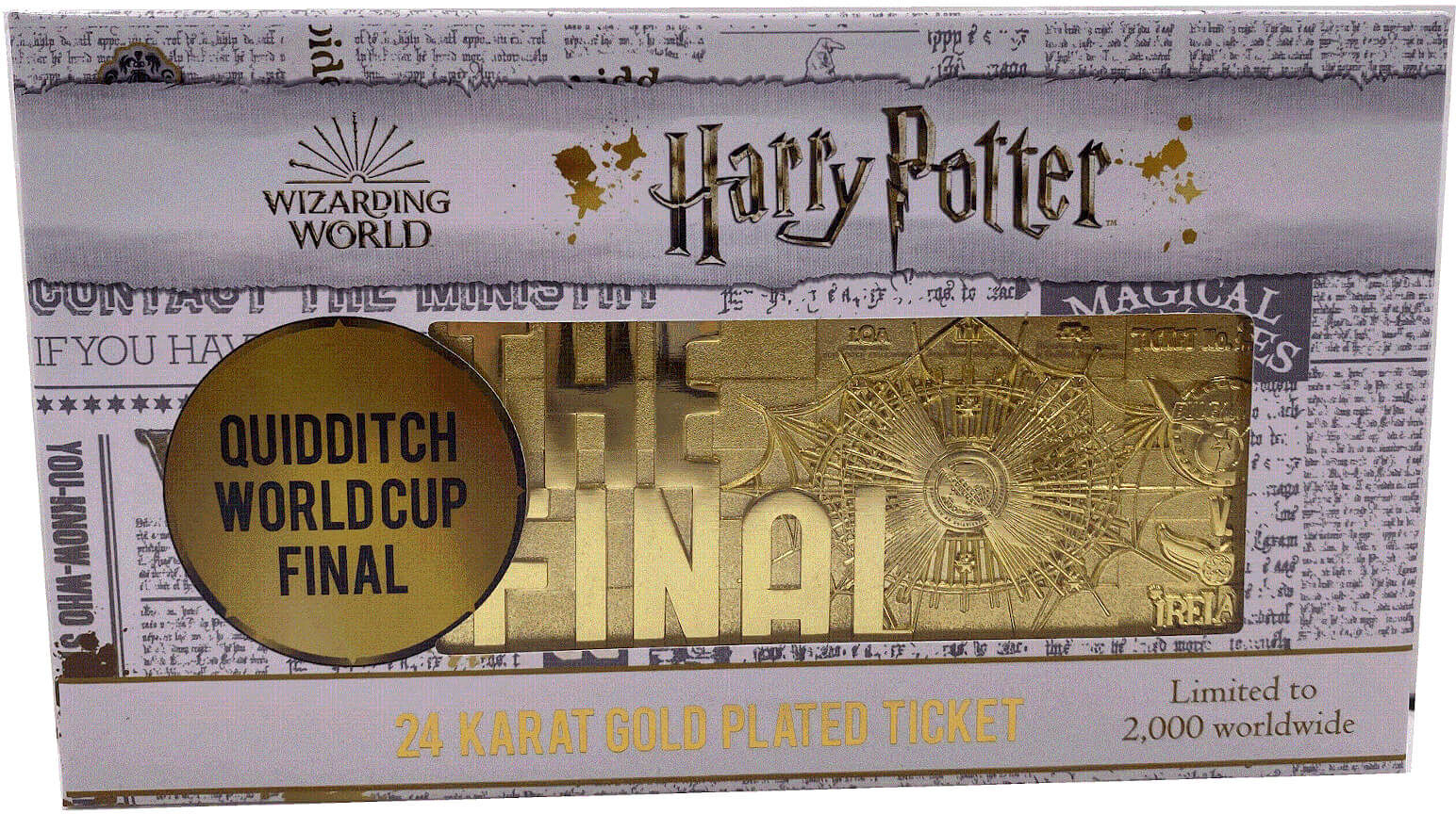 Fanattik Réplique du billet de la Coupe du monde de Quidditch en plaqué or 24 carats de Harry Potter édition limitée - Exclusivité Zavvi